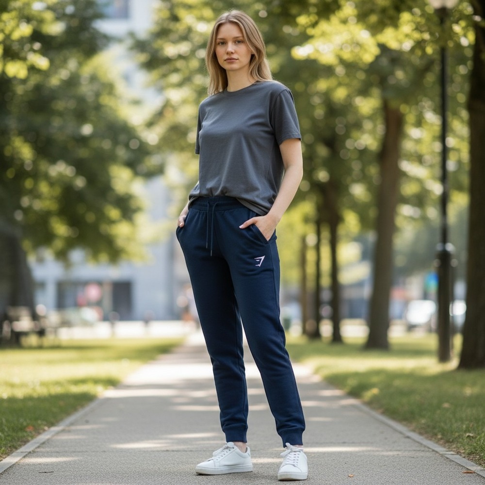 Gymshark Slim Fit Joggers Women Size S Navy Blue Excellent Drawstring Sweatpants
